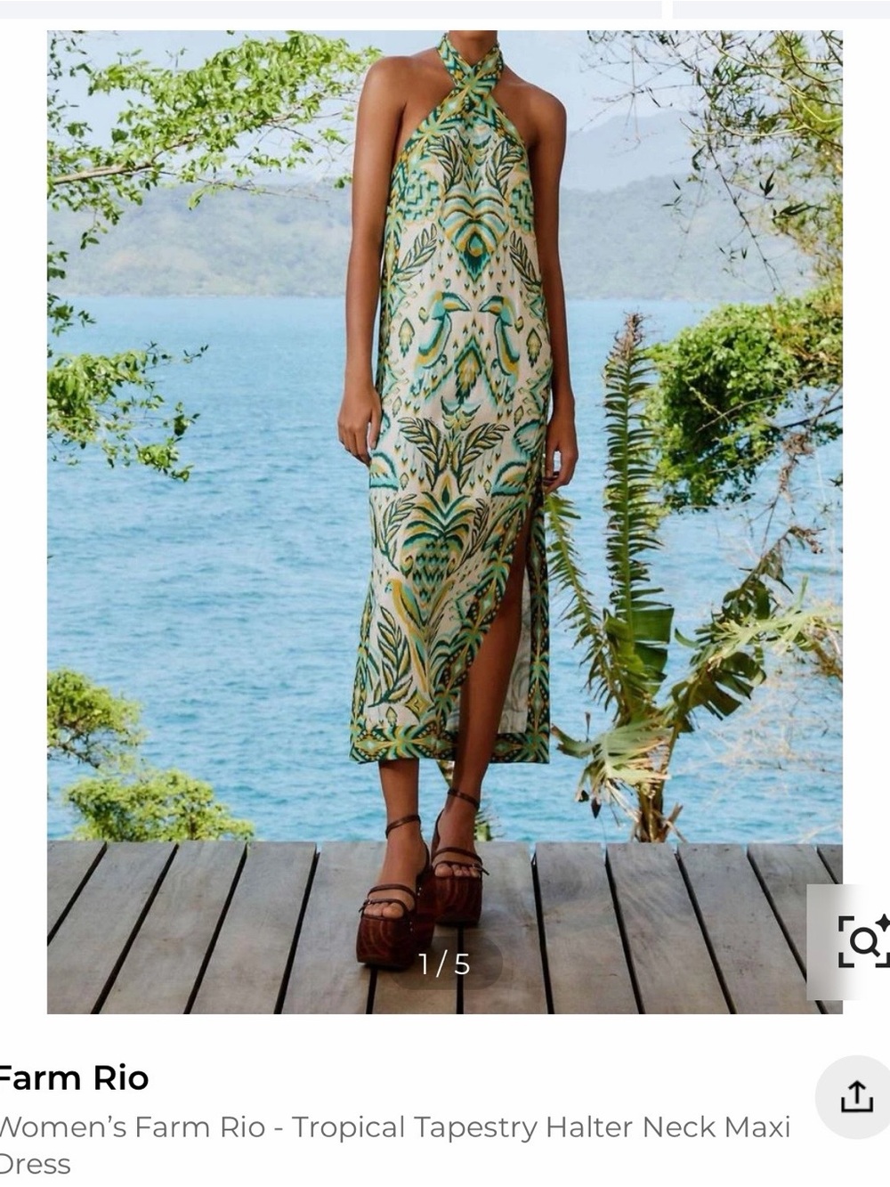 NWT FARM Rio Green & Yellow Halter Dress - Picture 2 of 16